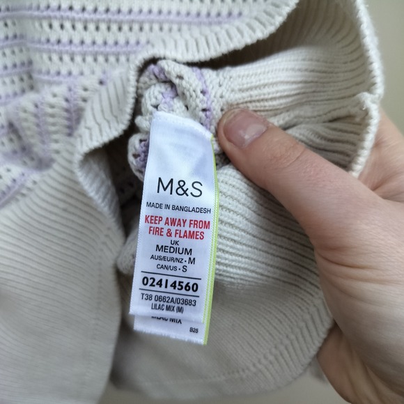 M&S Collection Cream and Lavender Stripe Cropped Knit Crew Neck Sweater - Picture 5 of 8